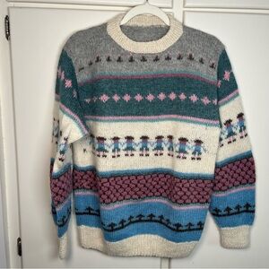 Vintage Handicraft Wool Paper Doll Folk Fair Isle Cottagecore Sweater Grandma